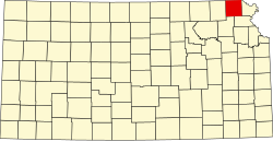 Map of Kansas highlighting Brown County